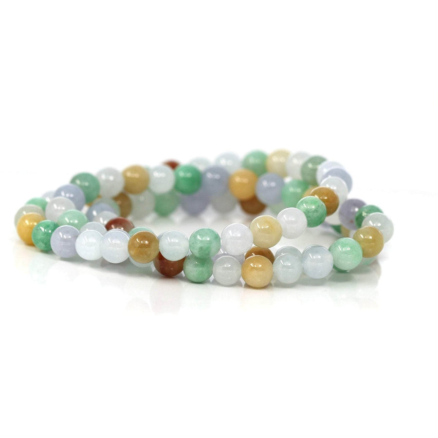 Baikalla Jewelry jade beads bracelet 6.5 inches Genuine Jadeite Jade Round Multiple Colors Beads Bracelet ( 7 mm)