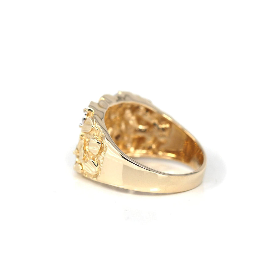 Baikalla Jewelry Gold Diamond Men's Ring 14k Solid Yellow Gold Nugget VS1 Diamond Men's Big Band Ring