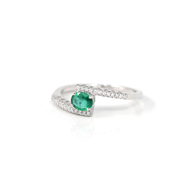 Baikalla Jewelry Gold Emerald Ring 6 18k White Gold Natural Emerald Ring With Diamond