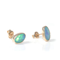 Baikalla Jewelry Gold Gemstone Earrings Baikalla™ 14k Yellow Gold Natural Freeform Australian Blue Opal Bezel Set Earrings