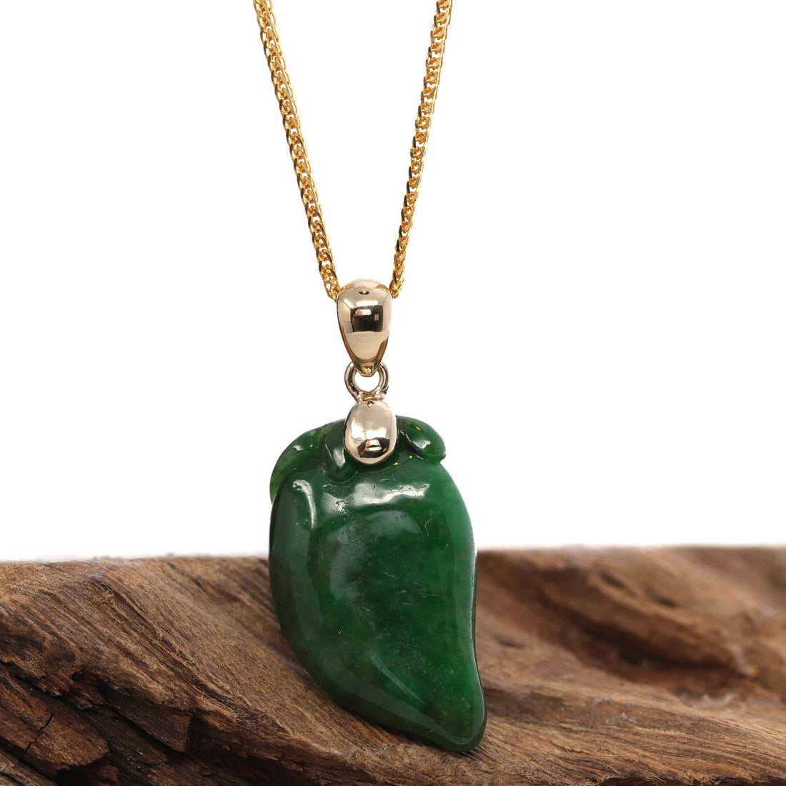 Baikalla Jewelry Jade Pendant Pendant Only 14k Yellow Natural Jadeite "Longevity Peach" ShouTao Necklace With Diamond Bail