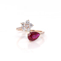 Baikalla Jewelry Gold Sapphire Ring 18k Rose Gold Lab-Created Ruby Ring With CZ