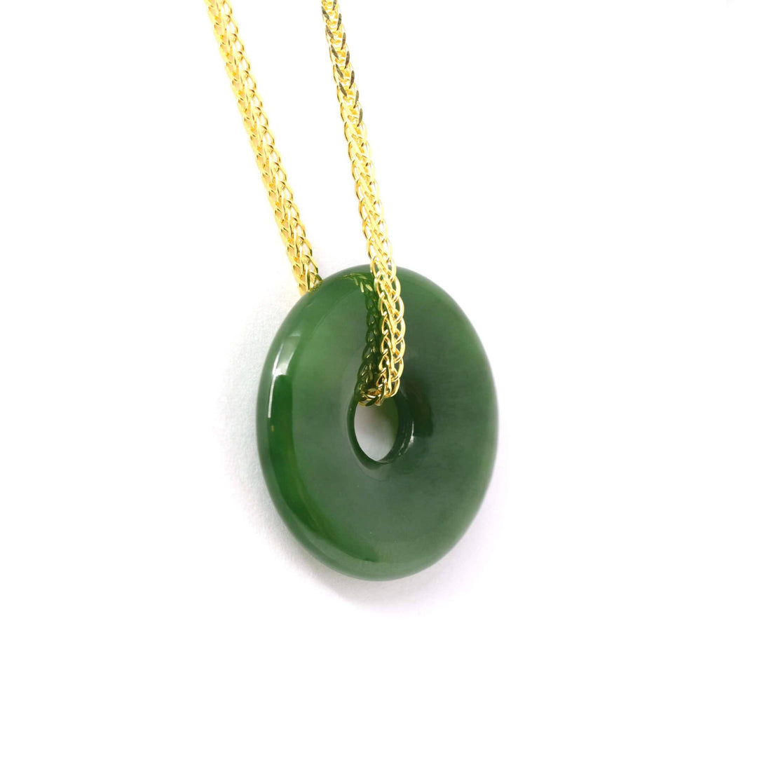 Baikalla Jewelry Jade Pendant Necklace Free S S Gold Plated Chain Genuine HeTian Nephrite Green Jade Lucky KouKou Circle Pendant Necklace