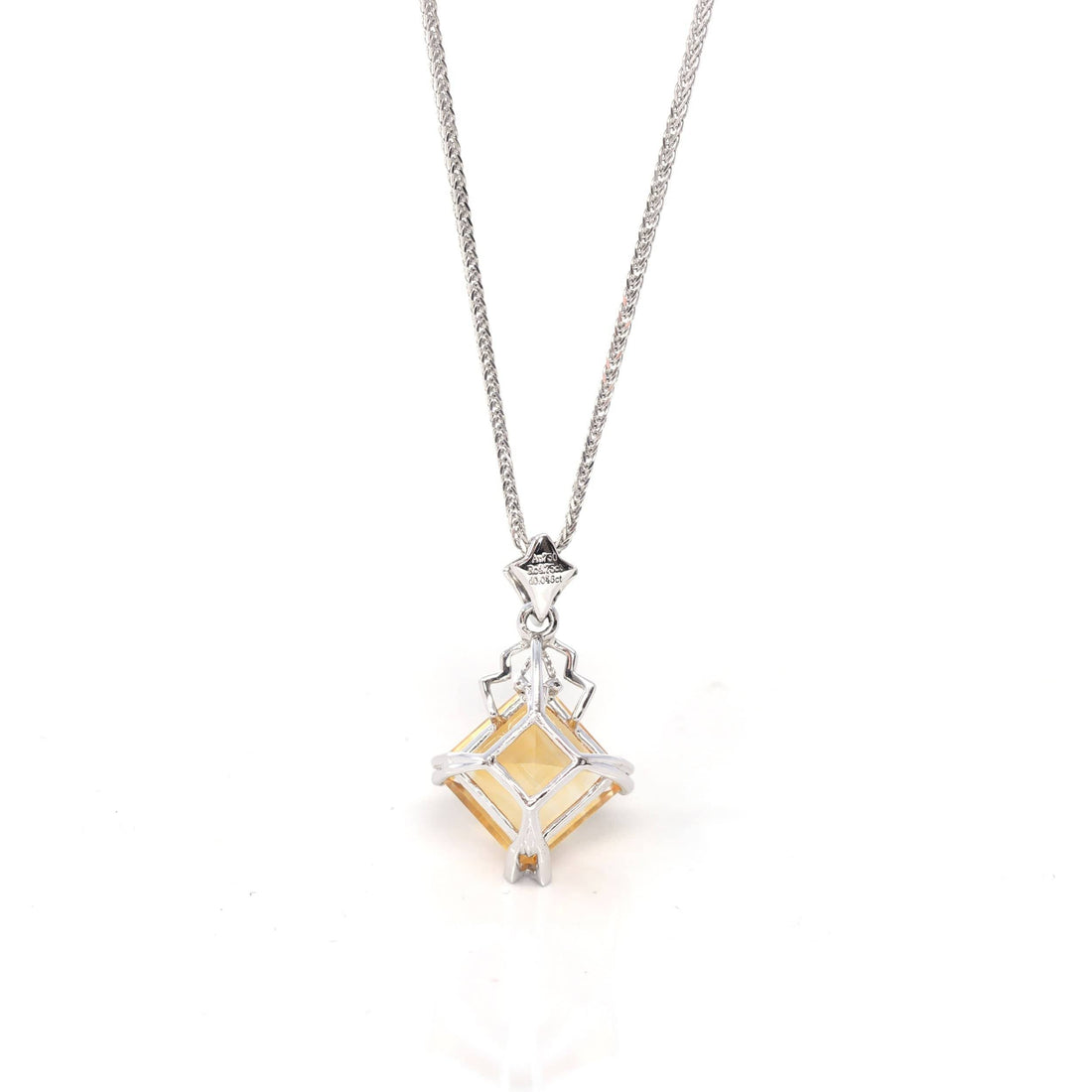 Baikalla Jewelry Gemstone Pendant Necklace 18k White Gold Princess Cut AA Citrine Necklace With Diamonds