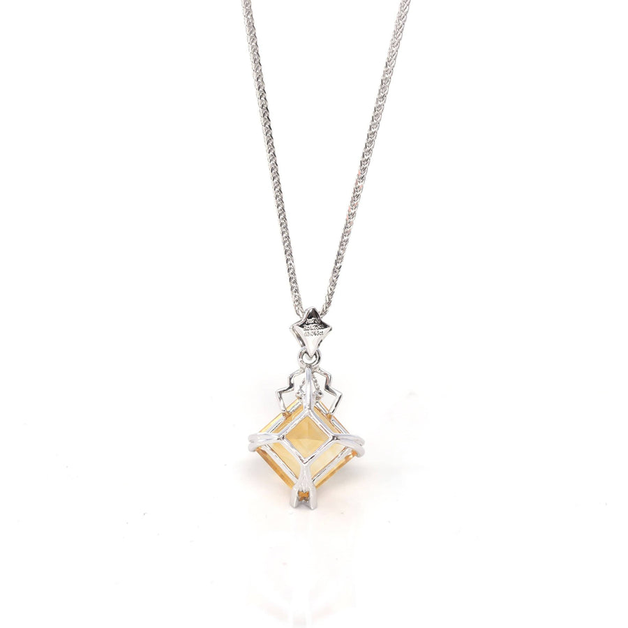 Baikalla Jewelry Gemstone Pendant Necklace 18k White Gold Princess Cut AA Citrine Necklace With Diamonds
