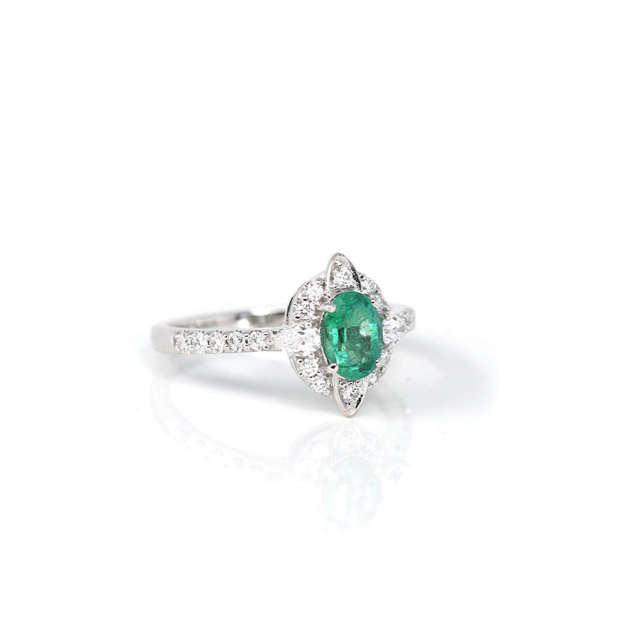 Baikalla Jewelry Gold Emerald Ring 5 18k White Gold Natural Emerald Ring with Diamonds