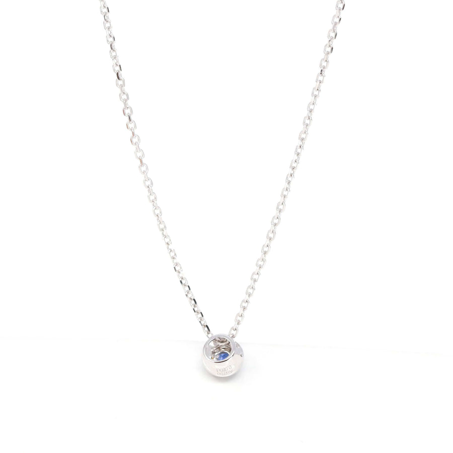 Baikalla Jewelry Gemstone Pendant Necklace Baikalla™ 14k White Gold Sapphire Round 4 Prong Set Necklace With Diamond-Cut Halo