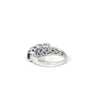 Baikalla Jewelry Gold Sapphire Ring 18k White Gold Natural Blue Sapphire Four Stones Set Band Ring with Diamonds