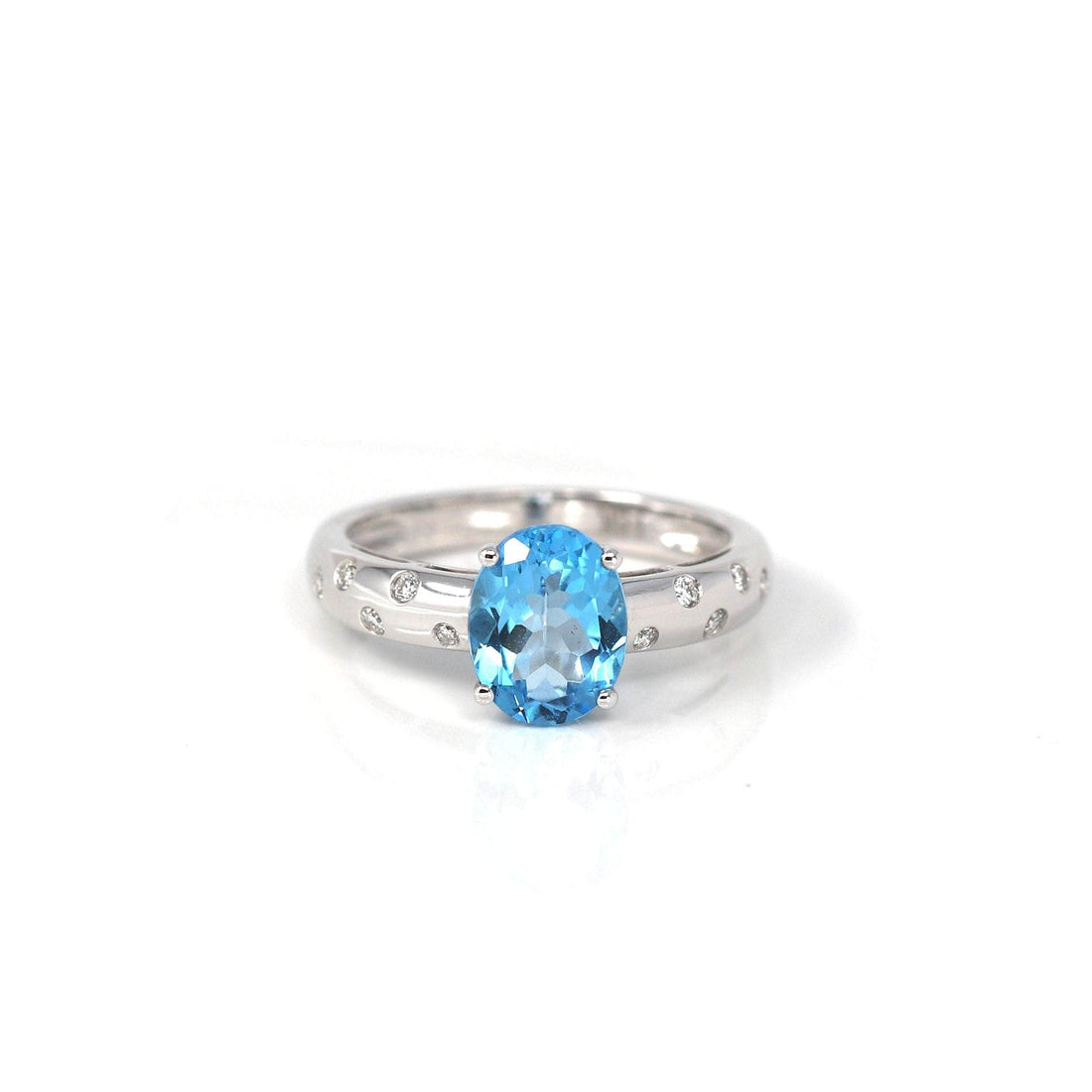 Baikalla Jewelry Gold Topaz Ring 5 14k White Gold Genuine Swiss Blue Topaz Ring with Diamonds