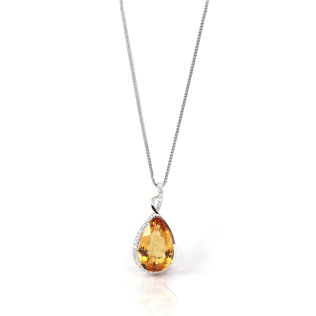 Baikalla Jewelry Gemstone Pendant Necklace Pendant Only 14k White Gold AAA Citrine Tear Drop Necklace with Diamonds