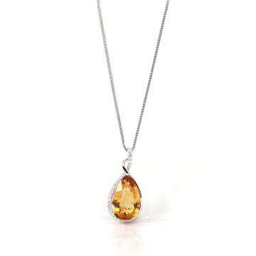 Baikalla Jewelry Gemstone Pendant Necklace Pendant Only 14k White Gold AAA Citrine Tear Drop Necklace with Diamonds