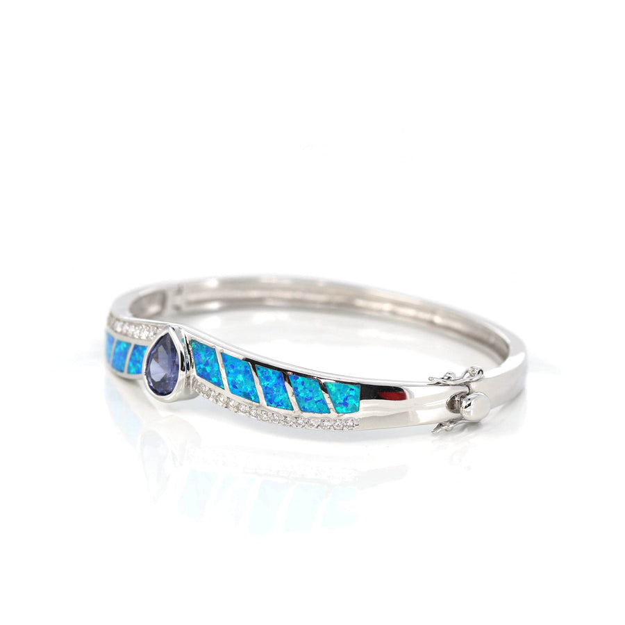 Baikalla Jewelry Silver Gemstone Bracelet Sterling Silver Lab-Created Blue Opal Bracelet with Pear Lab-Created Blue Tanzanite, Blue Opal Bracelet, Opal Jewelry For Love, Birthstones