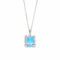 Baikalla Jewelry gemstone jewelry 18k White Gold Genuine Cushion Cut London Blue Topaz & Diamonds Pendant Necklace