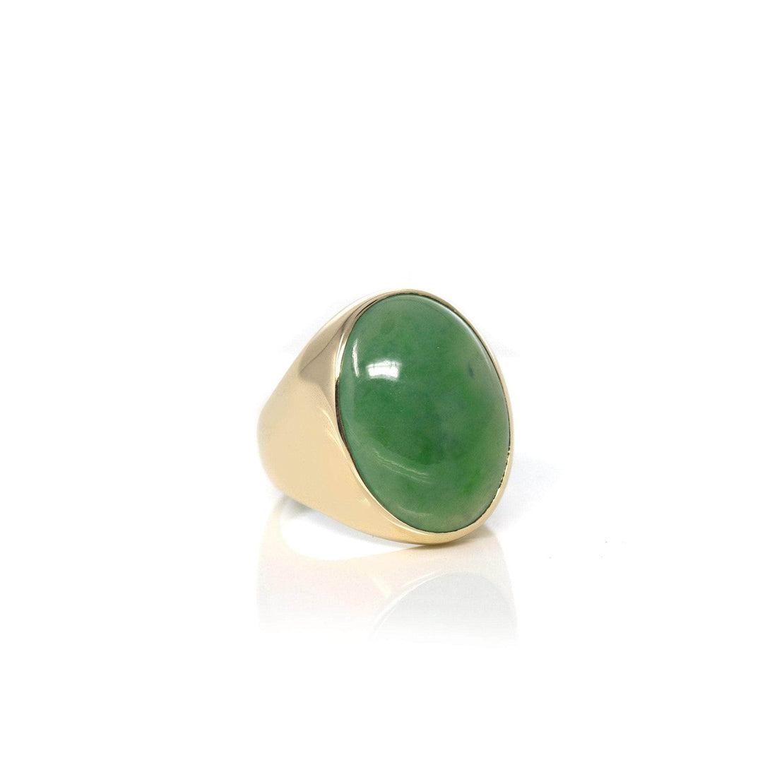 Baikalla Jewelry Gold Jadeite Jade Ring 8.5 Baikalla "Classic Oval Signet" 14k Genuine Forest Green Old mine Jadeite Jade Men's Ring