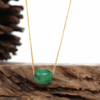 Baikalla Jewelry Jade Pendant Necklace Sterling Silver Wheat Chain Baikalla™ "Good Luck Button" Necklace Rich Forest Green Jade Lucky TongTong Pendant Necklace