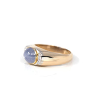 Baikalla Jewelry Gold Sapphire Ring 14k Yellow Gold Natural Blue Sapphire Men's Ring with Diamonds