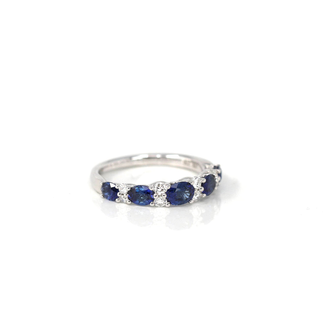 Baikalla Jewelry Gold Sapphire Ring 18k White Gold Natural Blue Sapphire Five Stones Set Band Ring with Diamonds