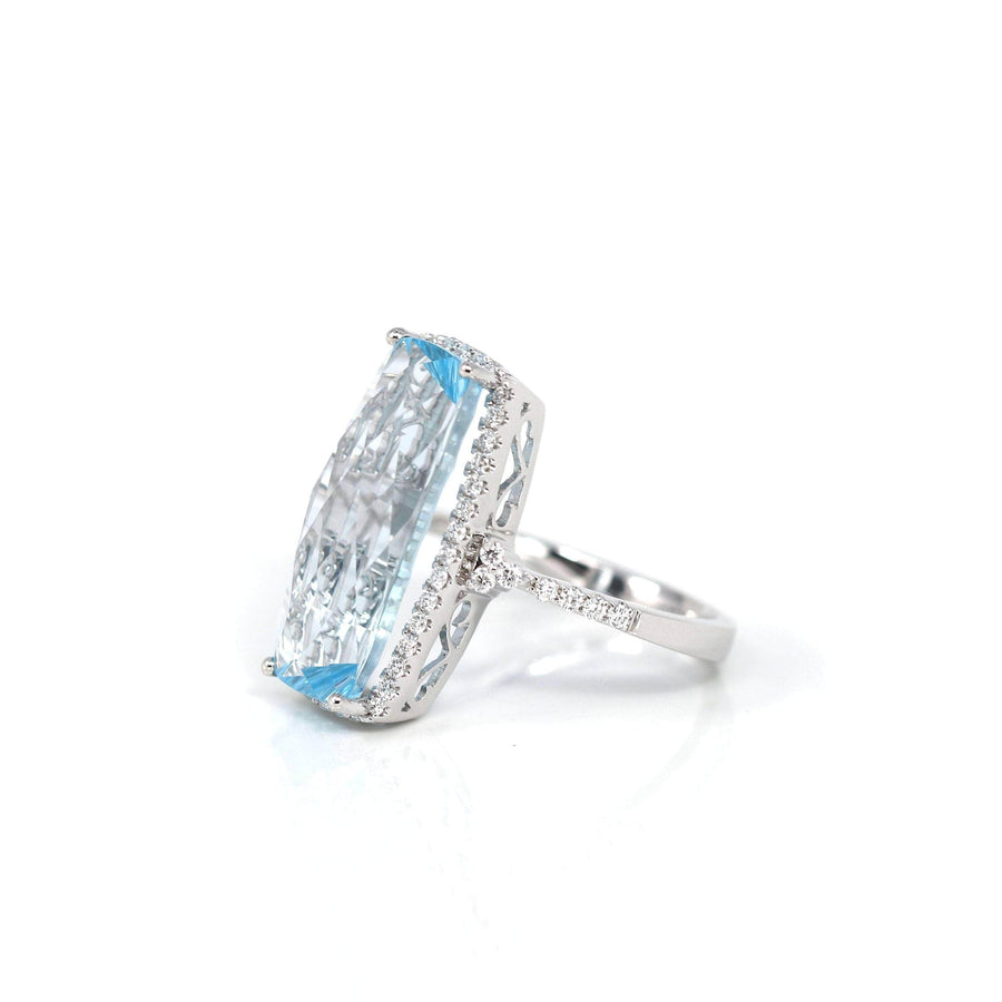 Baikalla Jewelry Gold Topaz Ring 14k White Gold Genuine Swiss Blue Topaz Ring with Diamonds