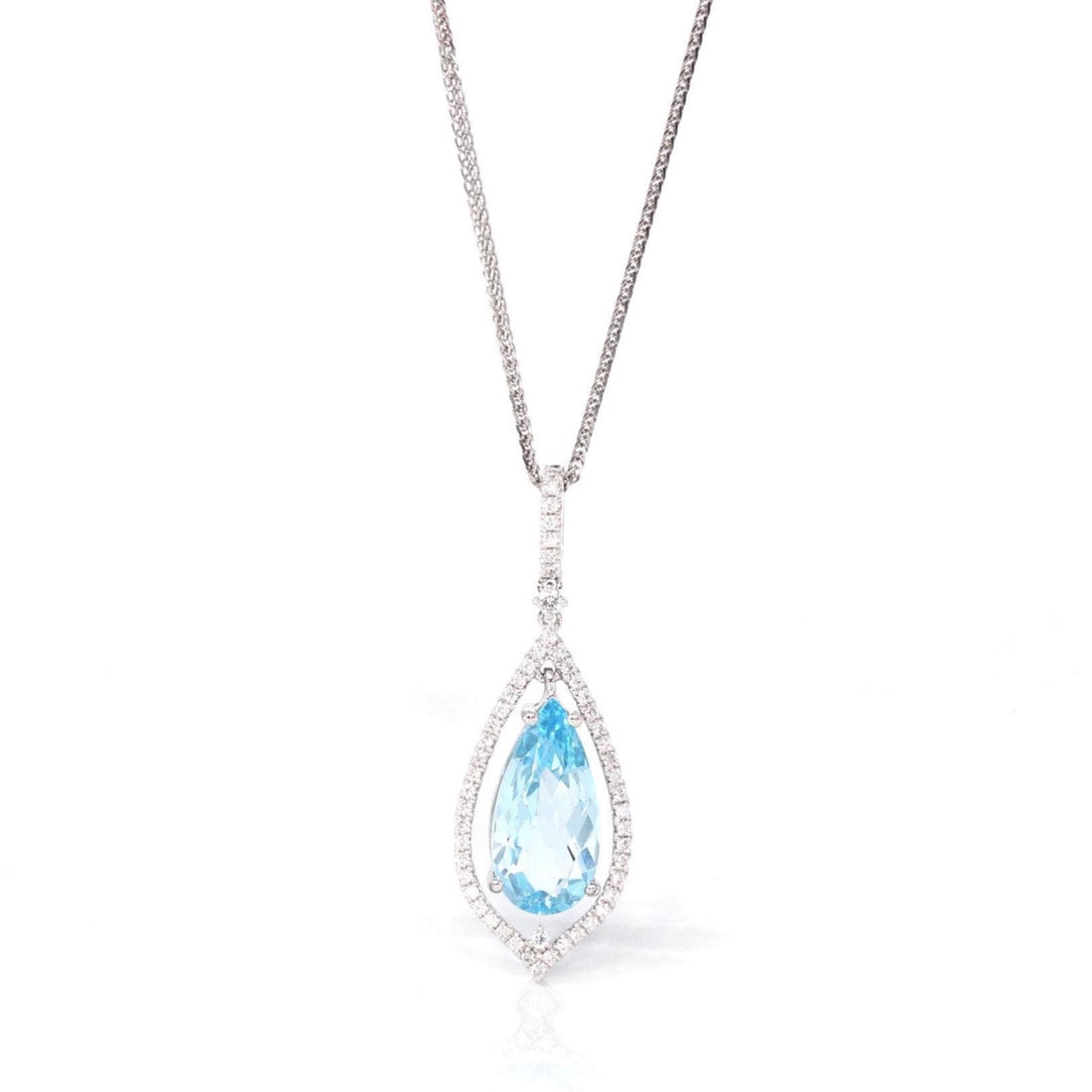 Baikalla Jewelry Gemstone Pendant Necklace Pendant Only 14k White Gold Natural Swiss Blue Topaz Tear Drop Necklace With Diamonds