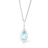 Baikalla Jewelry Gemstone Pendant Necklace Pendant Only 14k White Gold Natural Swiss Blue Topaz Tear Drop Necklace With Diamonds