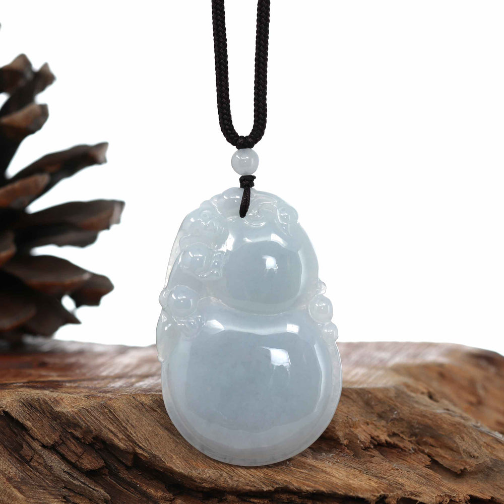Baikalla Jewelry Jade Pendant Necklace Genuine Lavender Jadeite Jade "Good Luck HuLu with Dragon" Pendant Necklace With Real Jadeite Bead Necklace
