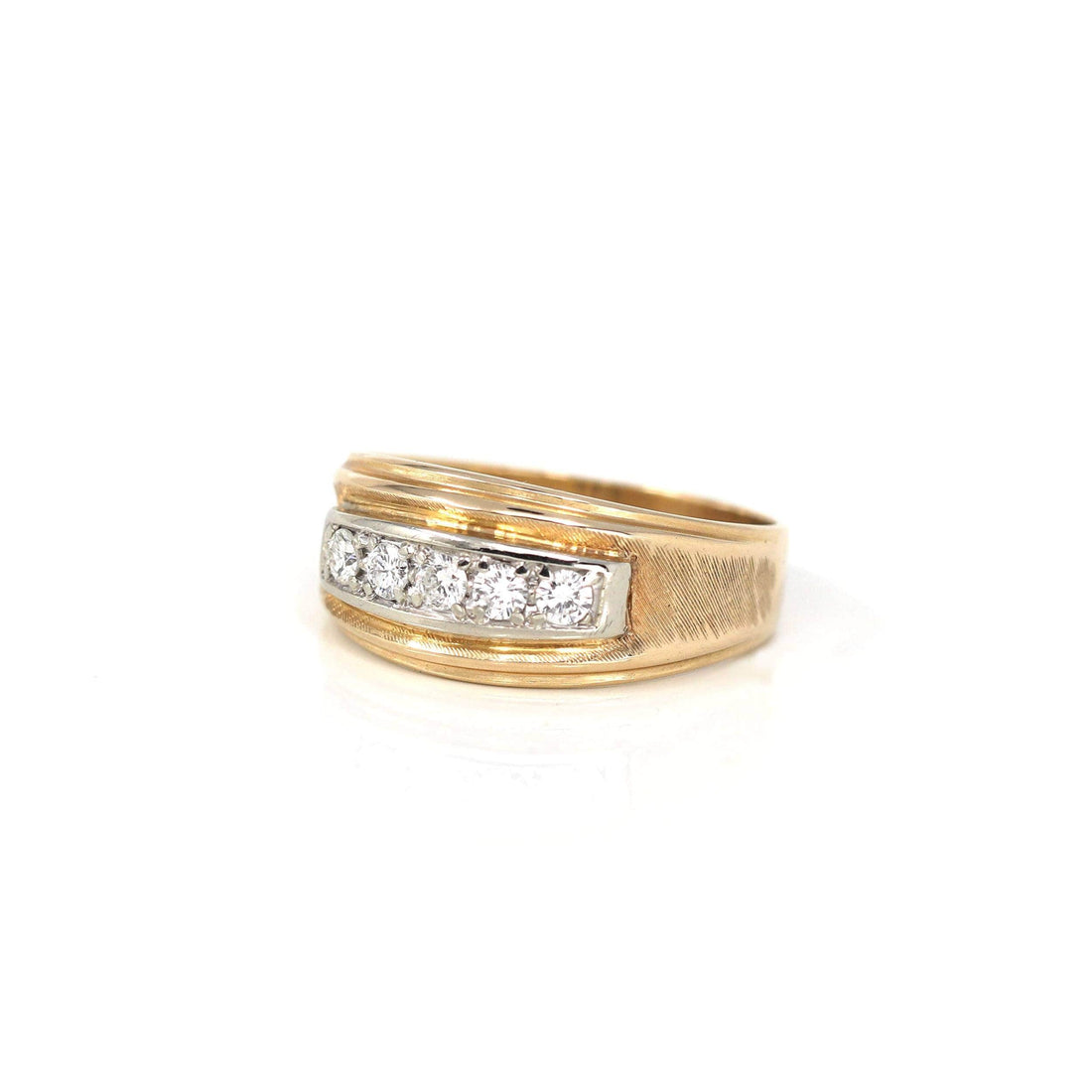 Baikalla Jewelry Gold Diamond Men's Ring 14k Yellow Gold Diamond Men's Wedding Band Ring