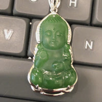 Baikalla™ Guan Yin Sterling Silver Genuine Nephrite Green Jade GuanYin Baby Buddha  Pendant Necklace