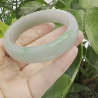 Baikalla Classic Green Natural Jadeite Jade Wider Bangle Bracelet (58.9 mm) #960