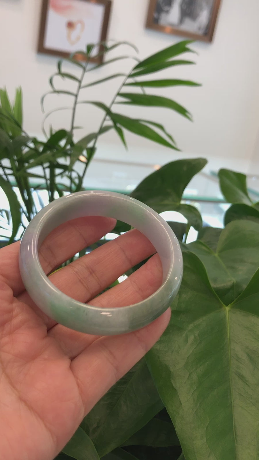 Classic Forest Green & Lavender Jadeite Jade Bangle Bracelet (58.61 mm) #730