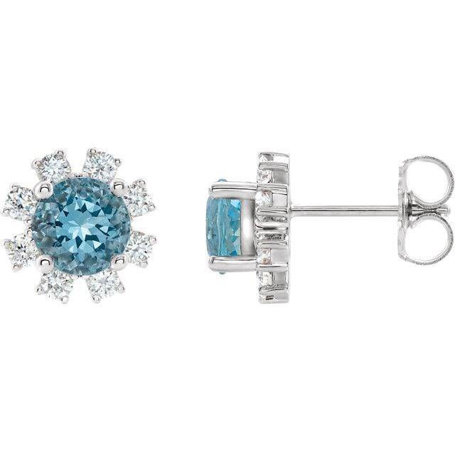 Baikalla Jewelry Gold Gemstone Earrings 14K White Gold Genuine Blue Zircon and 1/2 CTW Diamond Earrings