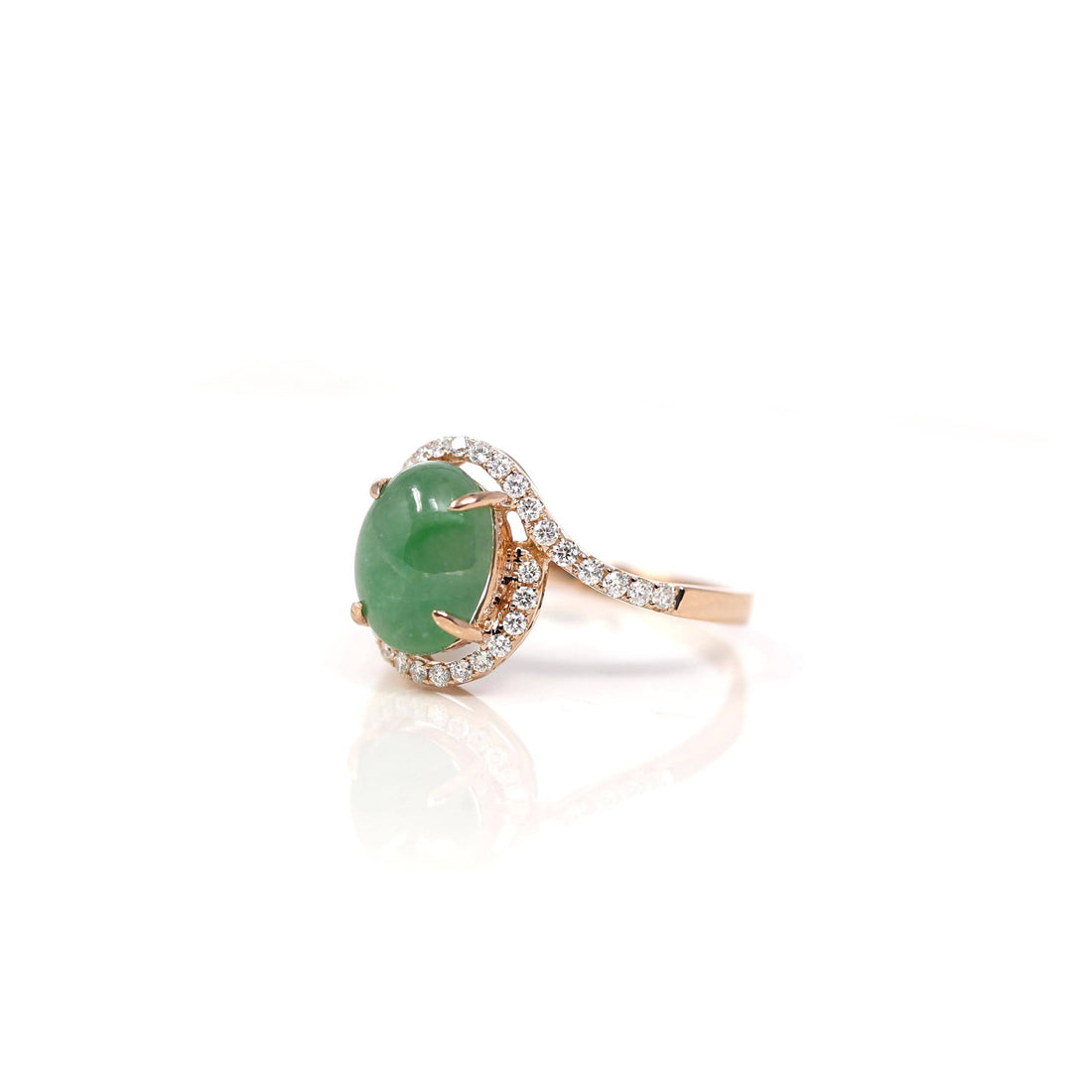 Baikalla Jewelry Jadeite Engagement Ring 18k Rose Gold Natural Imperial Green Oval Jadeite Jade Engagement Ring With Diamonds