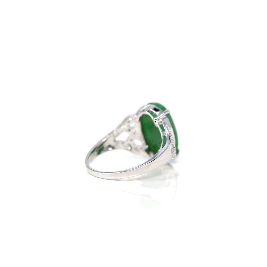 Baikalla Jewelry Jadeite Engagement Ring 18k White Gold Natural Imperial Green Oval Jadeite Jade Engagement Ring With Diamonds