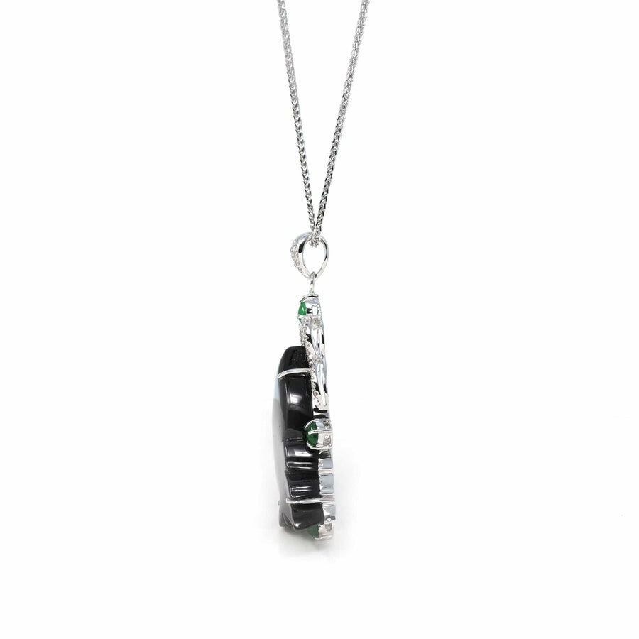Baikalla Jewelry genuine jadeite carving Baikalla Genuine Burmese Black Jadeite Jade Fish Pendant Necklace