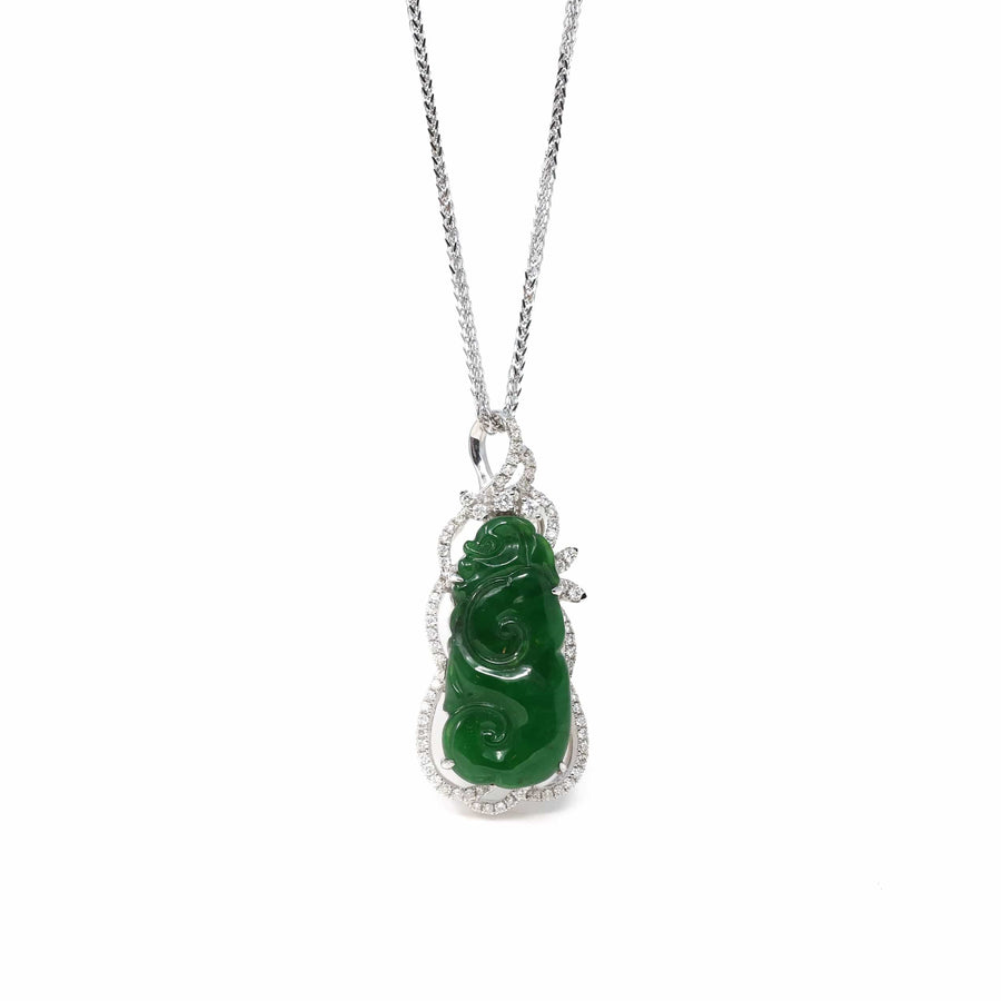 Baikalla Jewelry 18k Gold Jadeite Necklace 18K White Gold High-End Imperial Jadeite Jade"As you wish: RuYi" Necklace with Diamonds