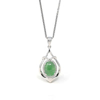 Baikalla Jewelry 18k Gold Jadeite Necklace 18K White Gold Oval Imperial Jadeite Jade Cabochon Necklace with Diamonds
