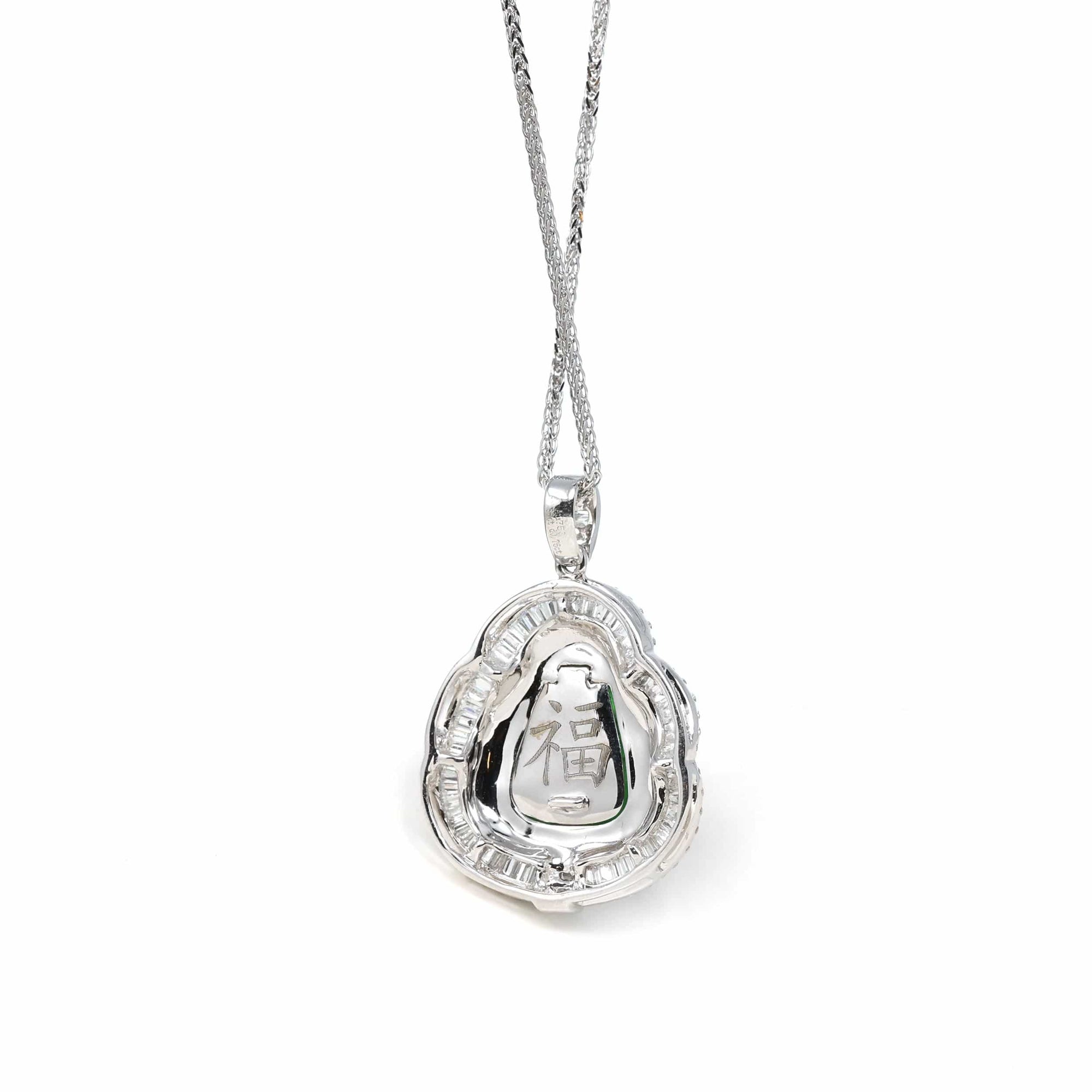 18K White Gold High-End Imperial Jadeite Jade Buddha Necklace with