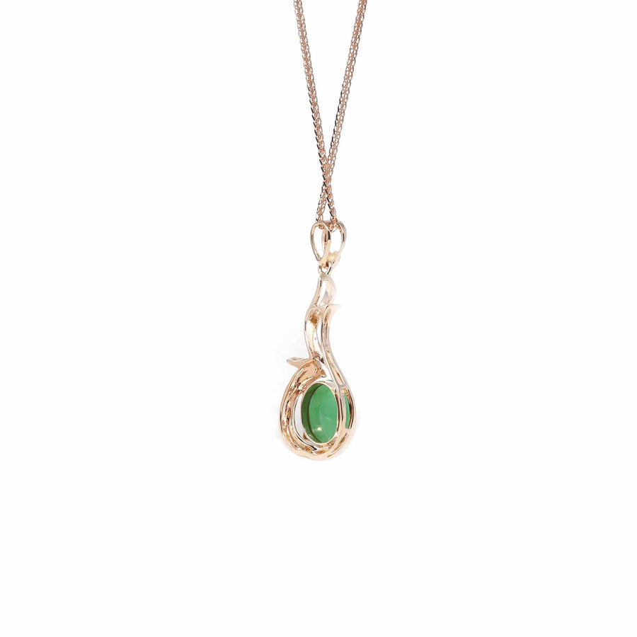 Baikalla Jewelry 18k Gold Jadeite Necklace Copy of 18K Rose Gold Oval Imperial Jadeite Jade Cabochon Necklace with Diamonds