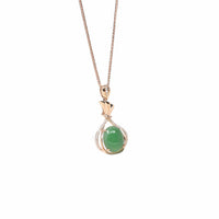 Baikalla Jewelry 18k Gold Jadeite Necklace 18K Rose Gold Oval Imperial Jadeite Jade Cabochon Necklace with Diamonds