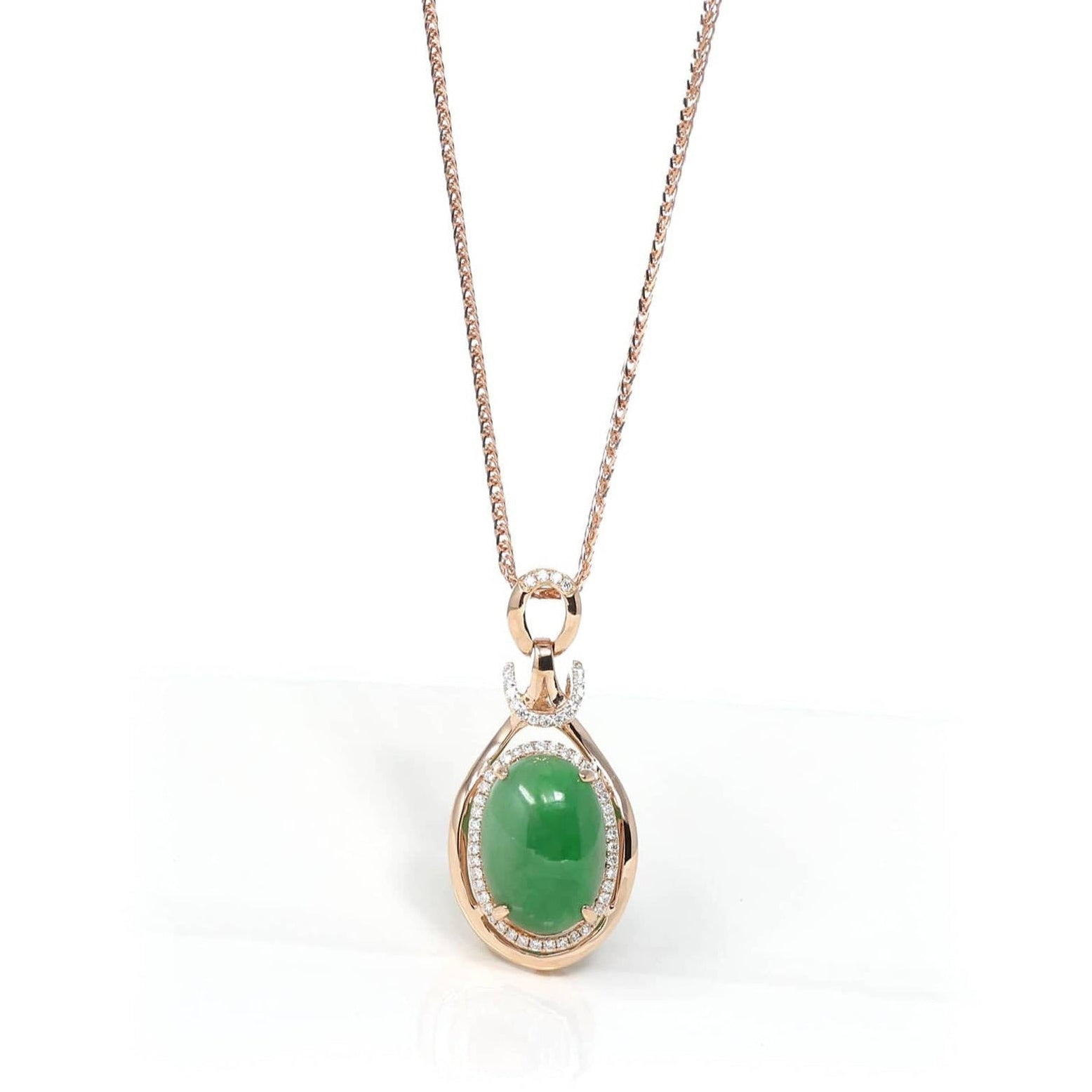 Baikalla Jewelry 18k Gold Jadeite Necklace Copy of 18K Rose Gold Oval Imperial Jadeite Jade Cabochon Necklace with Diamonds
