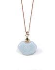 Baikalla Jewelry Jade Pendant 18k Rose Gold Genuine Burmese Light Lavender Jadeite Happiness and Safety  (Fu & Pingan) Pendant Necklace