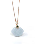 Baikalla Jewelry Jade Pendant 18k Rose Gold Genuine Burmese Light Lavender Jadeite Happiness and Safety  (Fu & Pingan) Pendant Necklace