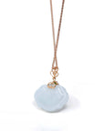 Baikalla Jewelry Jade Pendant 18k Rose Gold Genuine Burmese Light Lavender Jadeite Happiness and Safety  (Fu & Pingan) Pendant Necklace