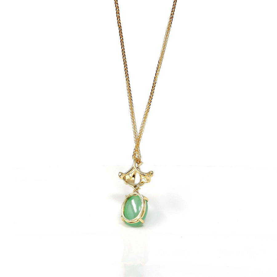 Baikalla Jewelry Gold Jadeite Necklace 18k Yellow Gold Jadeite Jade Apricot Leaf Pendant Necklace with Diamond