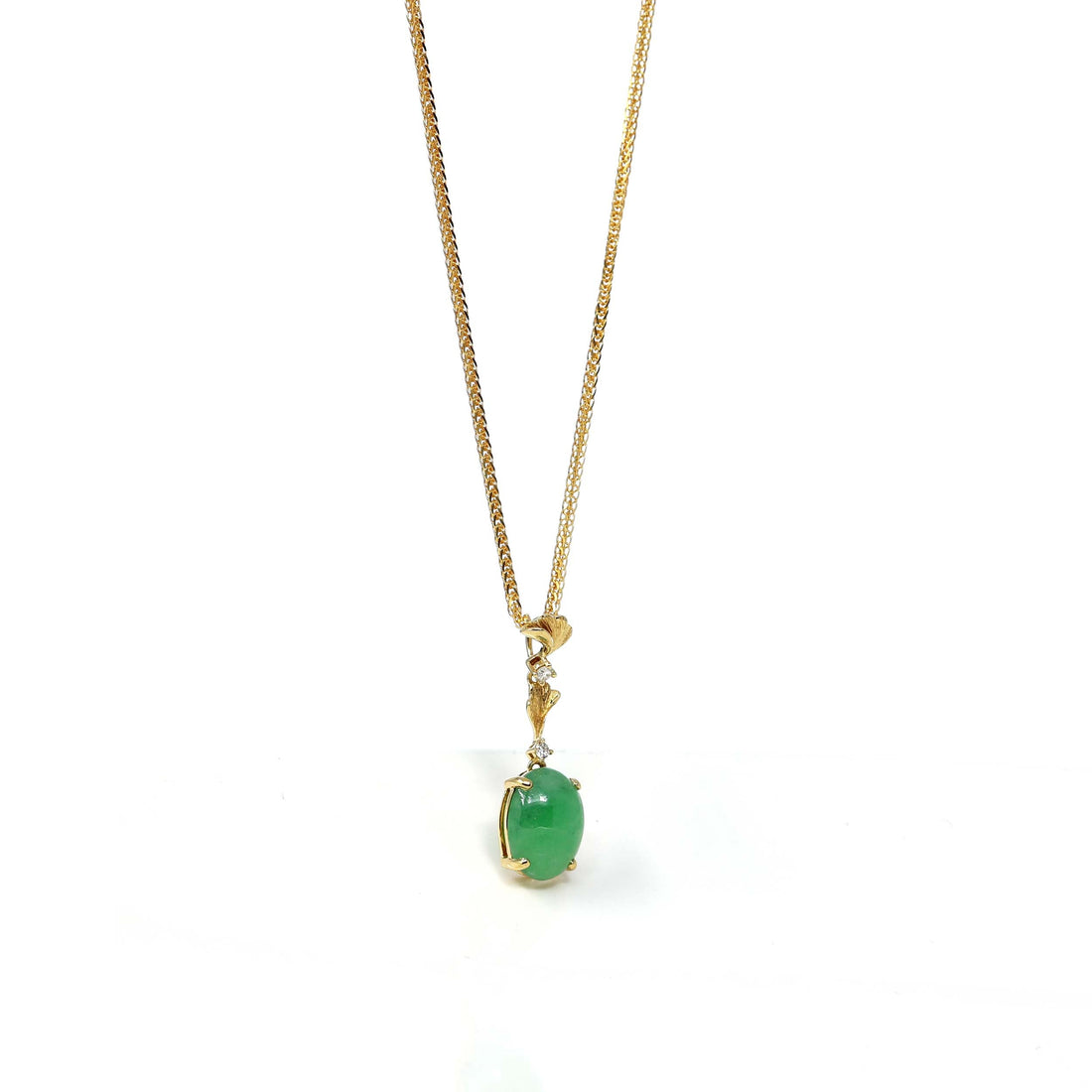 Baikalla Jewelry Gold Jadeite Necklace Copy of 18k Yellow Gold Jadeite Jade Apricot Leaf Pendant Necklace with Diamond