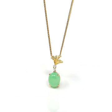 Baikalla Jewelry Gold Jadeite Necklace Copy of Copy of Copy of 18k Yellow Gold Jadeite Jade Apricot Leaf Pendant Necklace with Diamond