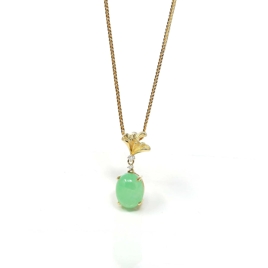Baikalla Jewelry Gold Jadeite Necklace Copy of Copy of Copy of 18k Yellow Gold Jadeite Jade Apricot Leaf Pendant Necklace with Diamond