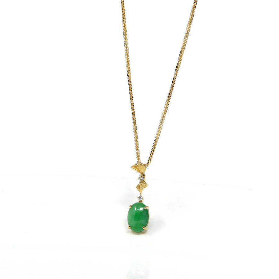 Baikalla Jewelry Gold Jadeite Necklace Copy of Copy of 18k Yellow Gold Jadeite Jade Apricot Leaf Pendant Necklace with Diamond