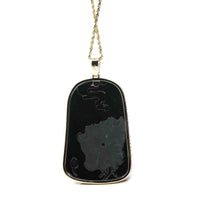 Baikalla Jewelry Jade Guanyin Pendant Necklace Pendant Only Baikalla 14k Yellow Gold "Goddess of Compassion" Genuine Black Burmese Jadeite Jade Guanyin Necklace With Gold Bail