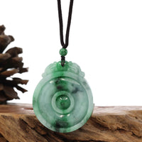 Baikalla Jewelry Jade Pendant Necklace Copy of Copy of Genuine Green Jadeite Jade "Good Luck Money Circle with Dragon Accent" Pendant Necklace With Real Jadeite Bead Necklace