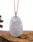 Baikalla Jewelry Jade Pendant Copy of Copy of Copy of Copy of Copy of 14k Yellow Gold Genuine Burmese Light Lavender Jadeite Happiness and Safety  (Fu & Pingan) Pendant Necklace